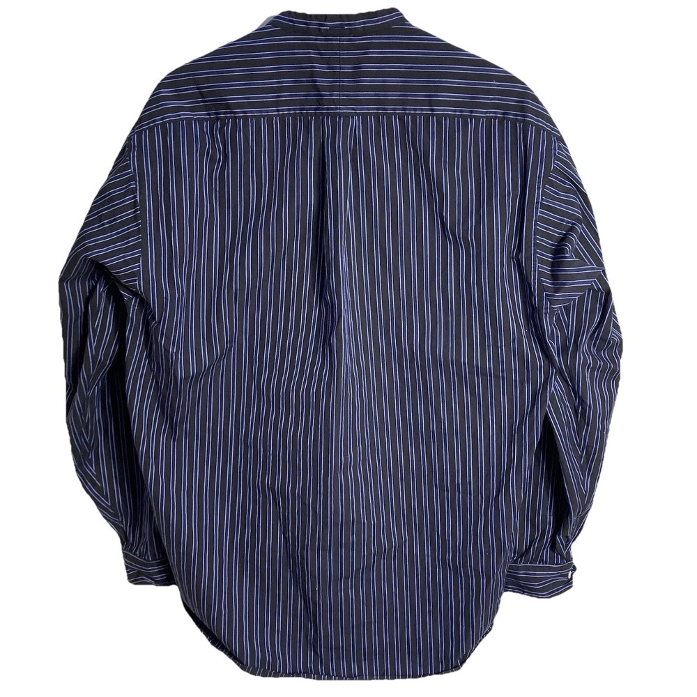 Vtg J Peterman Striped Band Collar Henley Button Poets Shirt Mens Large USA Made - Picture 5 of 9